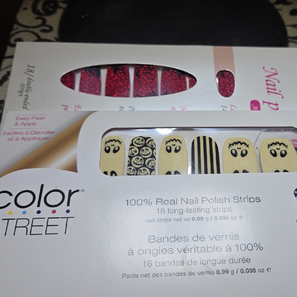 Color Street Beige and Red Glitter Nail Strips